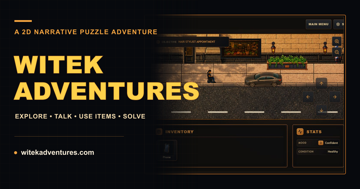 Witek Adventures promotional image with Witek and a car blocking the pavement.